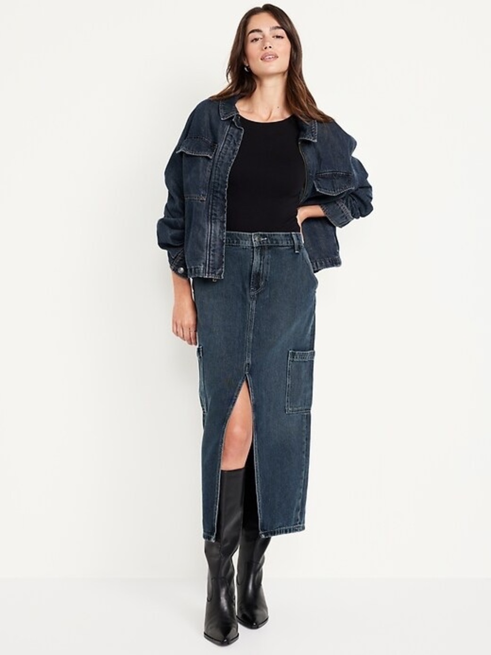 Old Navy Skirt Womens 6 Gray Drapey Denim Column Midi New Mid Rise
